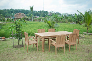 Teak garden table 220x100cm + 6 stacking chairs