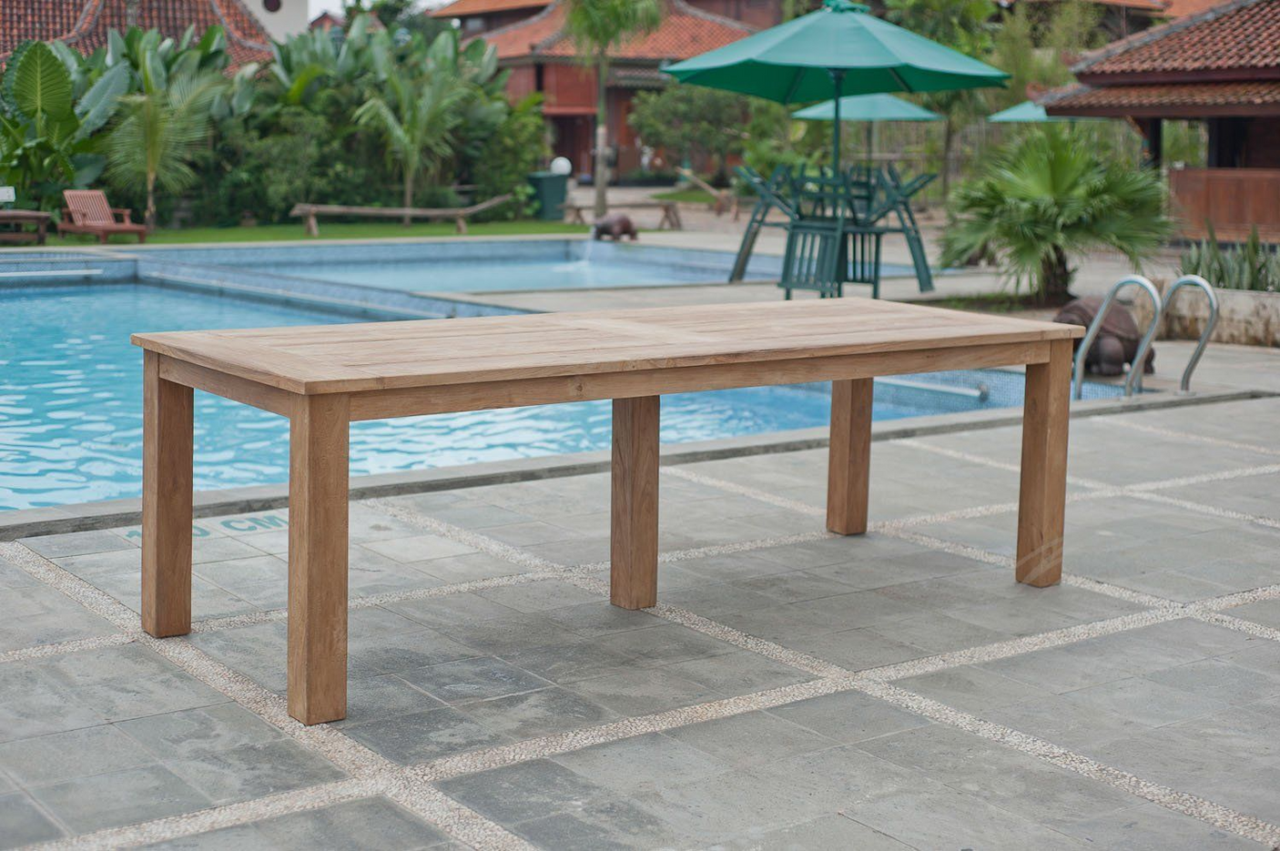 Teak garden table 260x100cm + 8 beaufort chairs