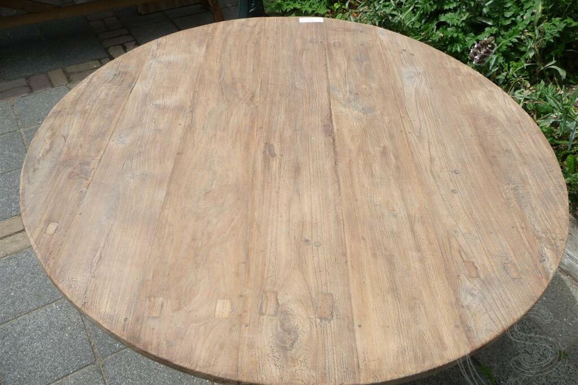 Onderzoek het Makkelijk in de omgang Annoteren Teak tafel rond 140cm oud hout