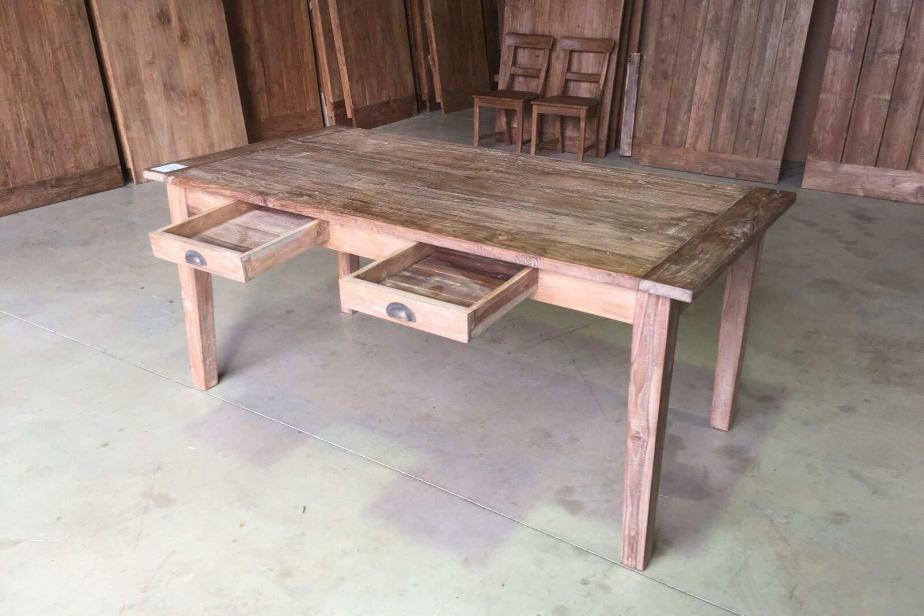 twist Vrijlating Aanvrager Teak tafel met lades 200x100cm oud hout